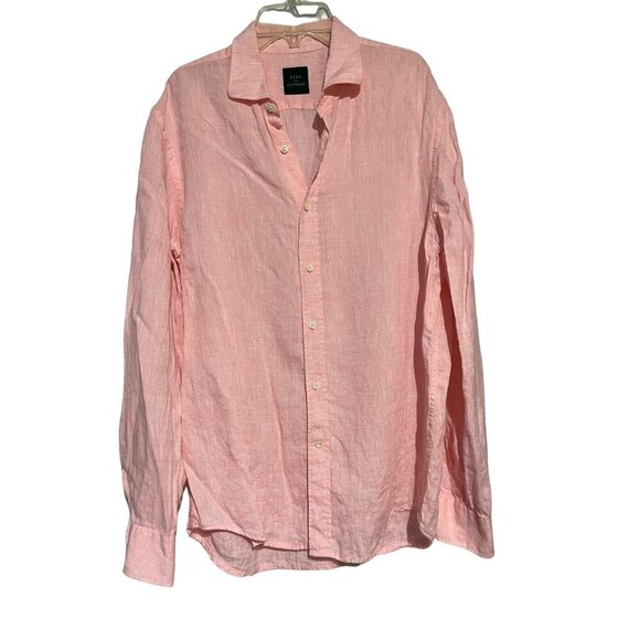 Kent Curwen Men's Button Down Linen Shirt Beachy Pink Size L - Picture 2 of 4